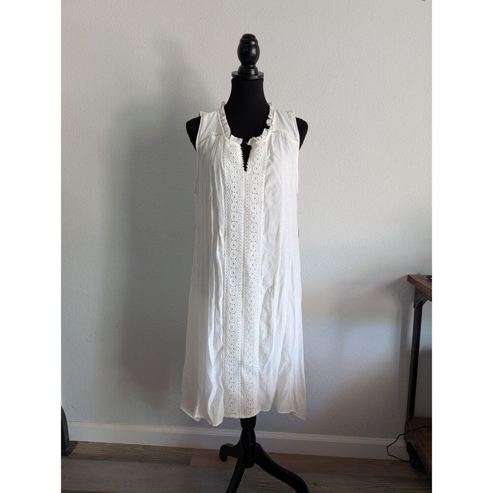 Indigo Rose Sleeveless Embroidered Shift Dress Women's 1X White Boho Cottagecore